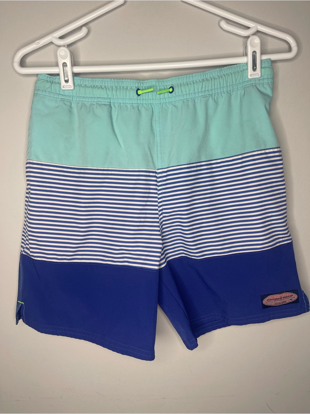 Vineyard Vines Boys Striped Swim Shorts Tricolor Block Design Blue (Medium)